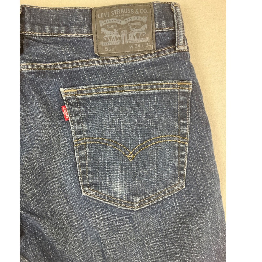 Levi Strauss Co 511 Mens‎ Dark Wash Slim Fit Jeans W34 L34 (fits 34x33) - Picture 4 of 16